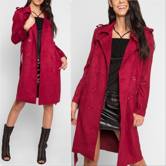 Jackets & Blazers - Burgundy Suede Trench